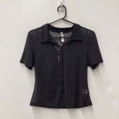 NEW - Black Friday Flocked Mesh Blouse Black Size 8