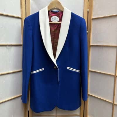  THE EXTREME COLLECTION Women's  Size 44 (AU16) 1980s Vintage Unitage Design Blazer Blue / Floral / White  RRP: AUD$700+