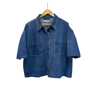 The Self Sttler Womens  Size 12 Denim Short Sleeve Top Blue 