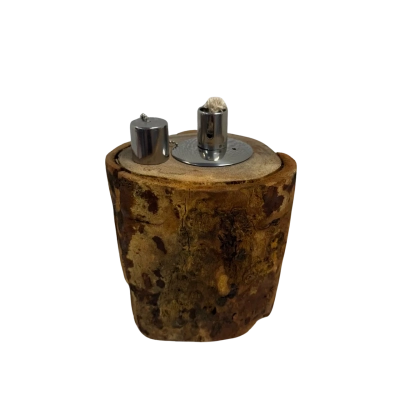 Rustic Wooden Whick Oil Burner w/ Metal Lid Closure