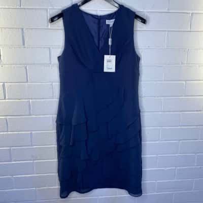 Queenspark Womens  Size 14 Tiered Ruffle Dress  Navy Blue 