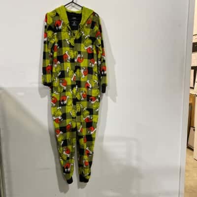 The Grinch Kids  Size 8/10 Green One Piece Sleepwear With Hoodie