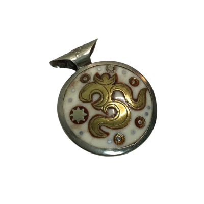  Womens Om Amulet Buddhism white golden sun Mantra Pendant