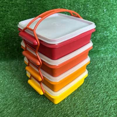 Vintage Tupperware Lunch Set - Sandwich Keepers With Handle 