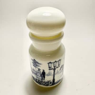 Vtg. Milk Glass storage jar with "bubble" lid-Belgium (circa 1960s–1970s)