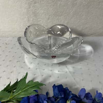 Vintage Orrefors Sweden Petal Shaped Crystal Glass Bowl