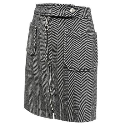 Vero Moda Black & White Herringbone Front Zip Skirt