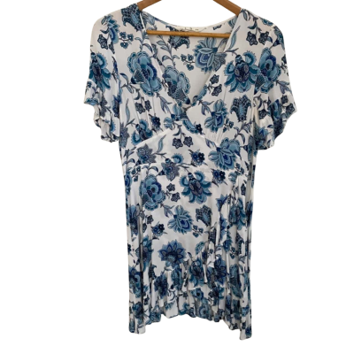 Tigerlily Womens  Size 12 Floral Dress / Mini Dress Blue / White 