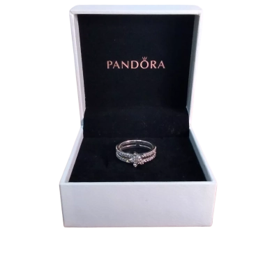 Pandora 925 Silver Sparkling Snowflake Double Ring (Retired Piece)