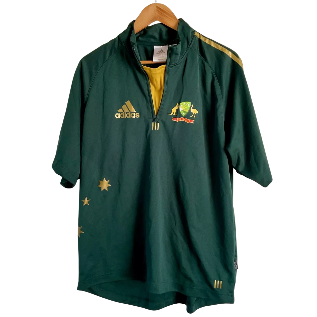 Cricket Australia Adidas Ponting Green Gold Short Sleeve Shirt Size XL s Cricket Australia Adidas Ponting Green Gold Short Sleeve Shirt Size XL s