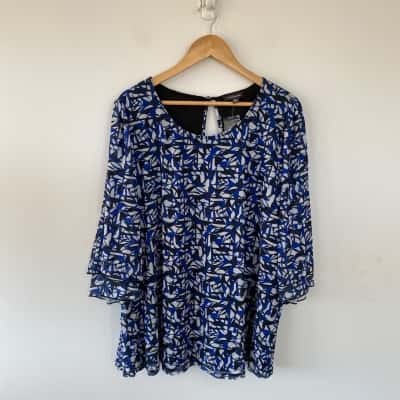 Autograph Blue Bla Mesh 3/4 Sleeve Top Size XL 