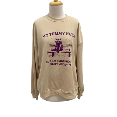 "My Tummy Hurts But I'm Being Really Brave About It" raccoon meme sweatshirt.  Size XXL
