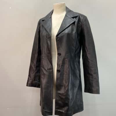  L’Aurore Womens  Size 12 Leather Jacket / Trenchcoat Black  