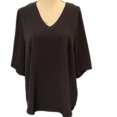 Career by Glo Weave Womens Size 12 Short Sleeve Top/V-Neck Top Black
