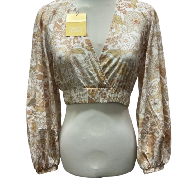 Charlie Holiday Womens  Size 8 Cropped Top Beige / Brown / Floral 