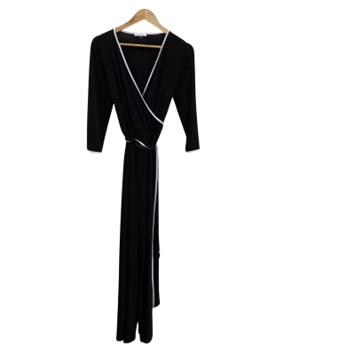 Calvin Klein Womens  Size 10 3/4 Sleeve Wrap Jumpsuit Black/Blue