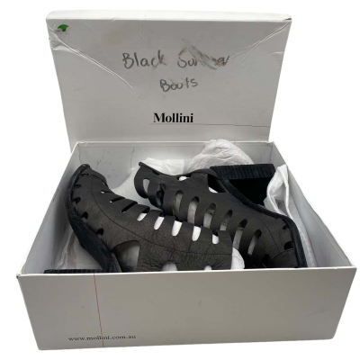 Used VGC Molini Black Leather Strappy Heels Size 38
