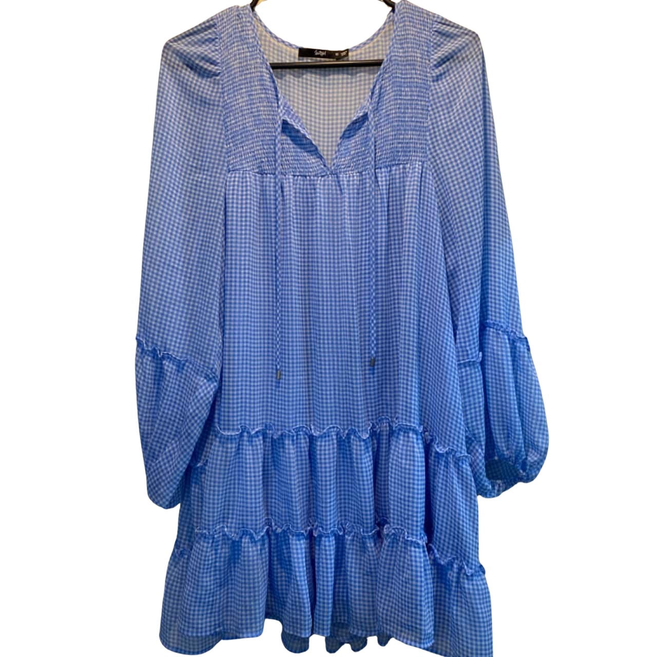 Sportsgirl Womens Size 10 Babydoll Dress Blue / Gingham / White (s)