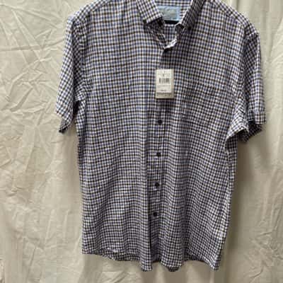 West Cape Mens  Size L Short Sleeve Shirt Beige / Blue / Checked / White 