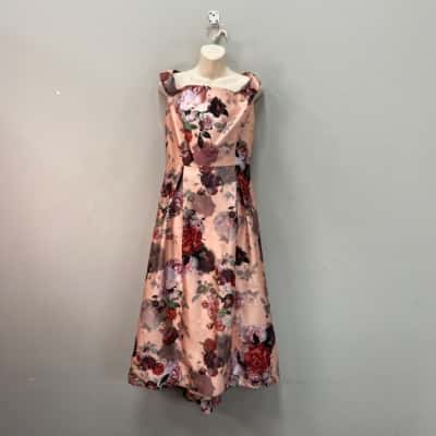  Jayson Brunsdon Womens Sateen Size 16 Midi Dress Floral / Pink  