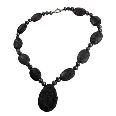Lava Stone & Peacock Pearl Statement Necklace with giftbag