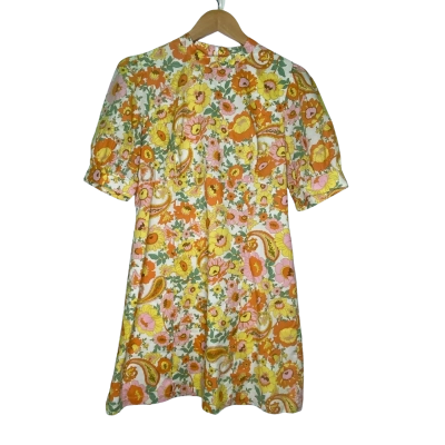 Oxford Womens  Size 12 Mini Dress Burnt Orange / Floral / Green / Yellow 