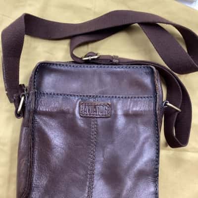  Womens Aviator Leather Shoulder Bag Brown I