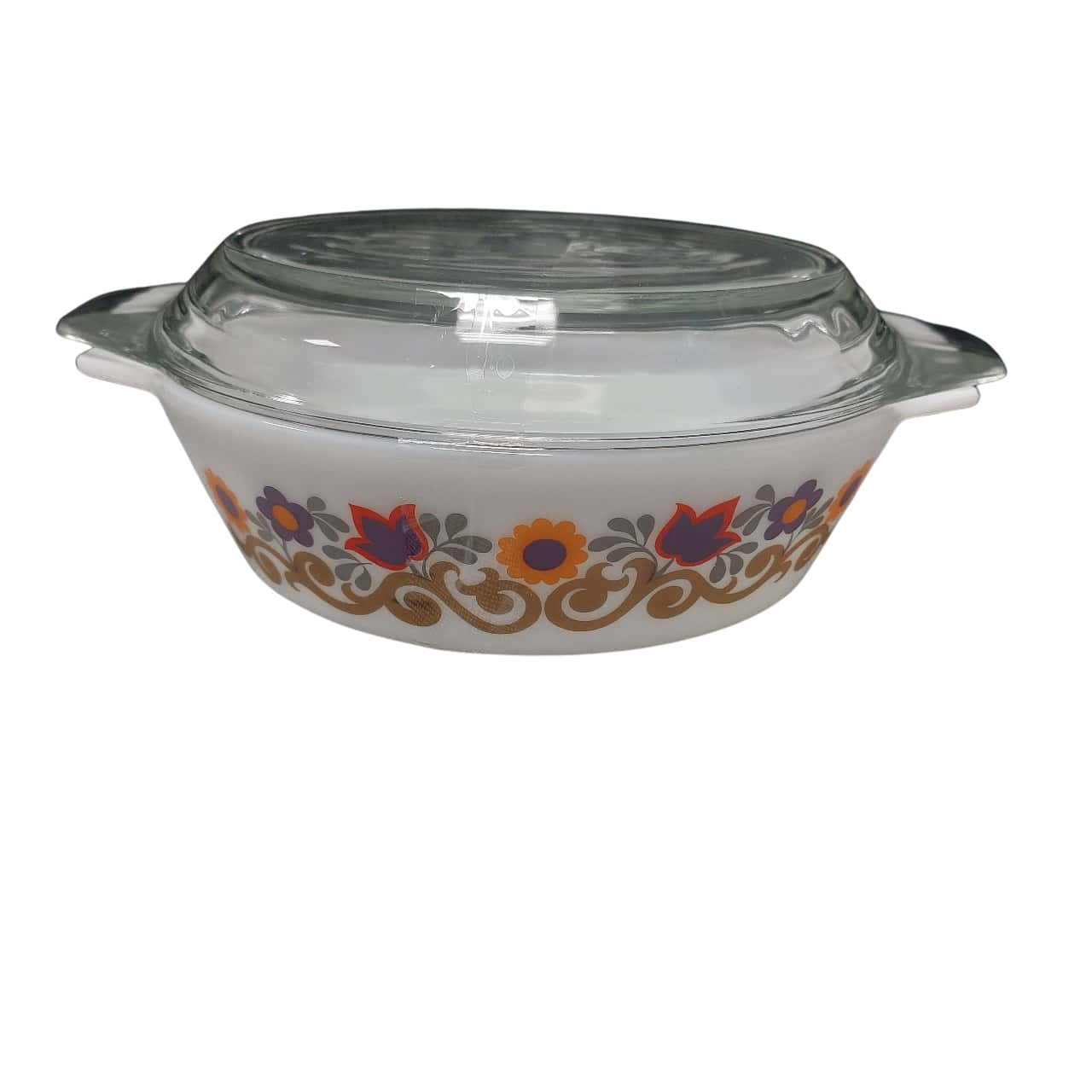 Vintage 1970 JAJ Pyrex Briarwood casserole dish