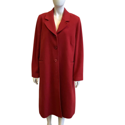 Perri Cutten Women's Size XL Wool & Cashmere Blend Trench Coat Red 
