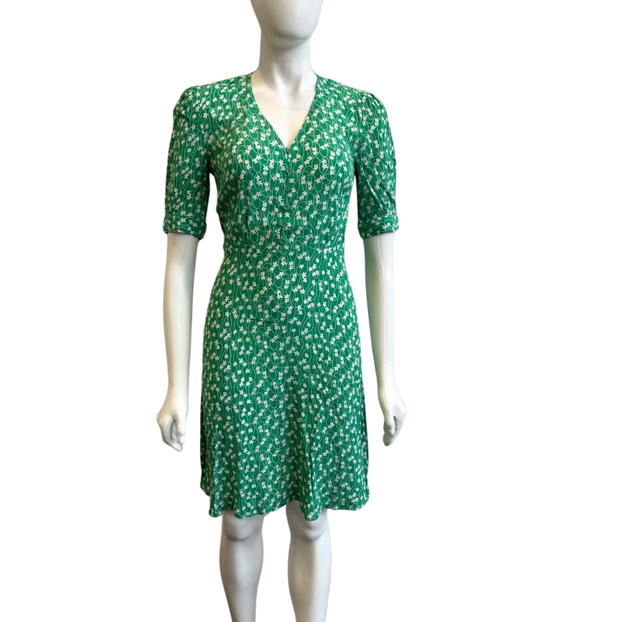 French Connection Women's Size 6 Short Sleeve Mini Dress Green Floral (s) French Connection Women's Size 6 Short Sleeve Mini Dress Green Floral (s)