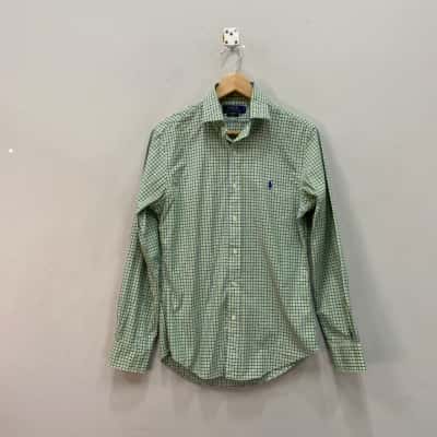 Polo Ralph Lauren Mens Slim Fit Size S Checked Long Sleeve Shirt Blue / Green / White 