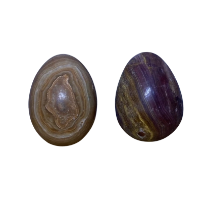 Pair of brown marbled onyx eggs