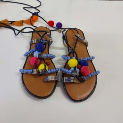 Press Play Tyru Blue Womens Tie Up Sandals Size 37 in Box