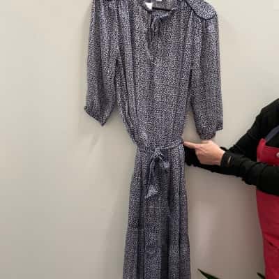 Perri Cutten Womens  Size 10 Long Sleeve Dress Navy Blue / Silver / White 