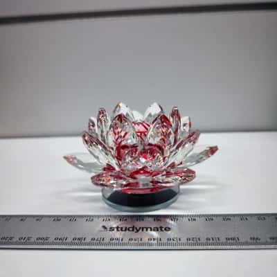 Red and Clear Crystal Lotus Flower Figurine Paperweight Table Decor