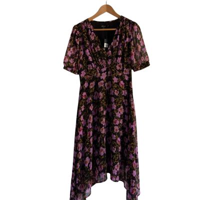 Stella Womens Size 10 Floral Dress Black  / Mustard / Olive / Pink  
