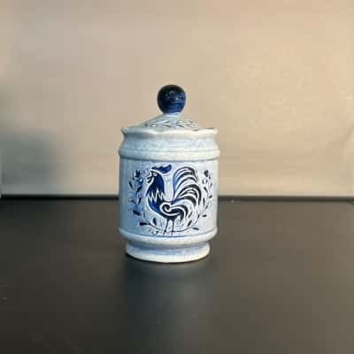 Small vintage Geo.z.lefton 5” blue rooster jar