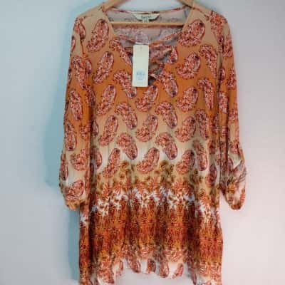 beme Womens  Size 24 3/4 Sleeve Top Orange / Pattern 