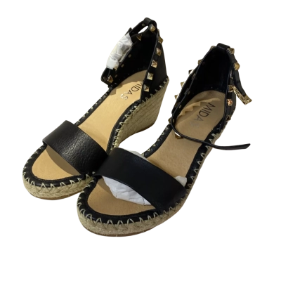 Midas Womens  Size 37 Gigi Black Leather Espadrille Wedge