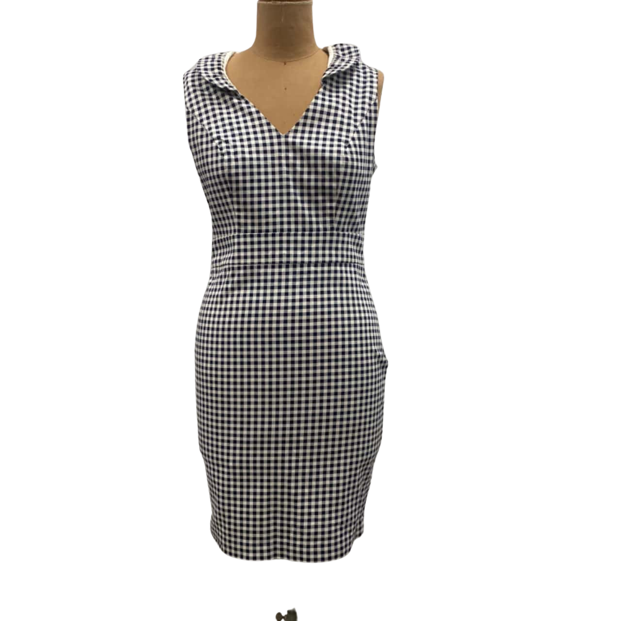 Review Gingham Sheath Dress Size 12 Navy Cotton Rich(s)