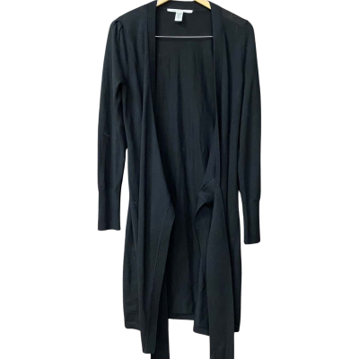 Diane Von Furstenberg Womens Size M Black Wool Longline Wrap Cardigan  