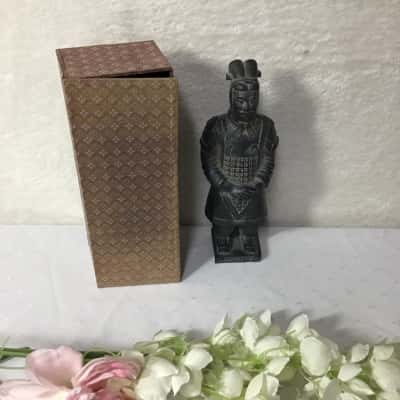 Slate Grey Terracotta Chinese Warrior Soldier Statue in Box