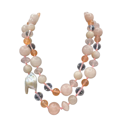  Womens Beaded Necklace Pearl / Pink  / Silver 