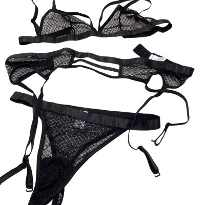 Boohoo 3 Piece Black Lingerie Set Size M