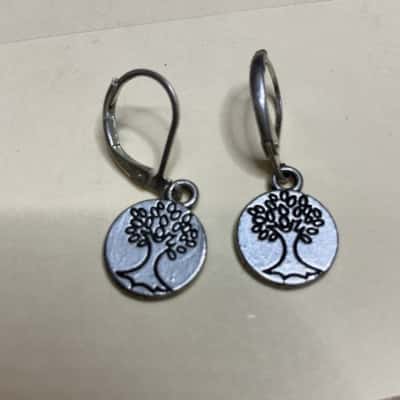  Womens Tree of Life lever back silver Earrings 