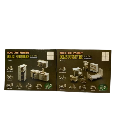 Wood Craft Assembly Dolls Furniture In 1/12 Scale- Kitchen Set and Nursery Set