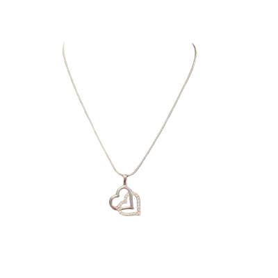 Silver 925 Chain and Double Heart Pendant