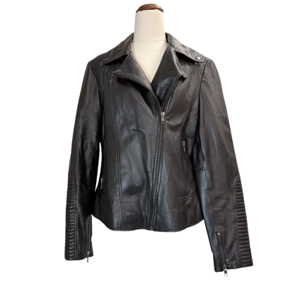 Boho Bird Womens  Size 12 Leather Jacket Black  