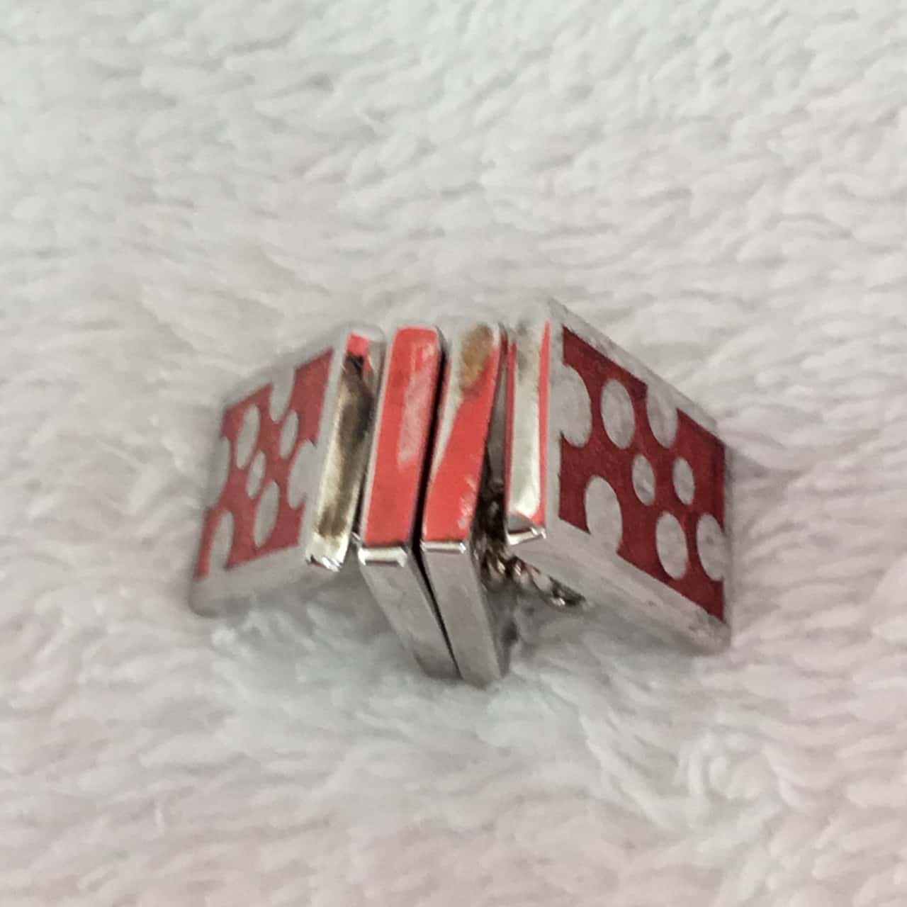 T.M. Lewin Red Enamel Silver Circles Bubbles Silver Tone Cufflinks