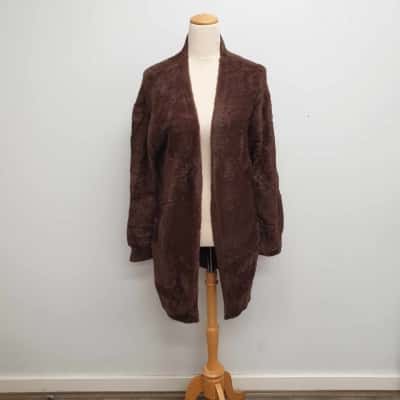 Ally Gorgeous Super, Super Soft & Fluffy/ Chocolate Brown /Long Line /Cardigan Size L /10/12 